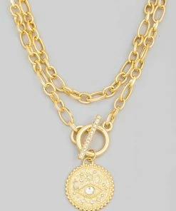 Vendor-unknown Kady Gold Toggle Chain Layered Evil Eye Coin Necklace JUST IN