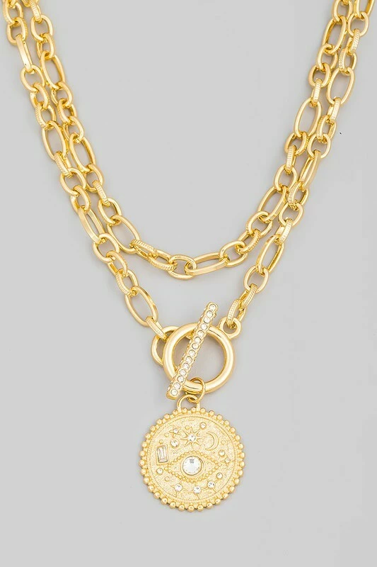 Vendor-unknown Kady Gold Toggle Chain Layered Evil Eye Coin Necklace JUST IN