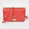 Vendor-unknown Andra Red Quilted Flap Crossbody Bag W/ Oversized Studs