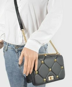 Vendor-unknown Andra Red Quilted Flap Crossbody Bag W/ Oversized Studs