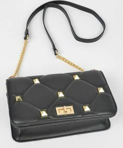 Vendor-unknown Andra Black Quilted Flap Crossbody Bag W/ Oversized Studs JUST IN