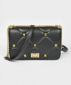 Vendor-unknown Andra Black Quilted Flap Crossbody Bag W/ Oversized Studs JUST IN
