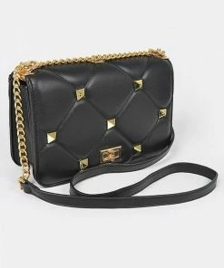 Vendor-unknown Andra Red Quilted Flap Crossbody Bag W/ Oversized Studs