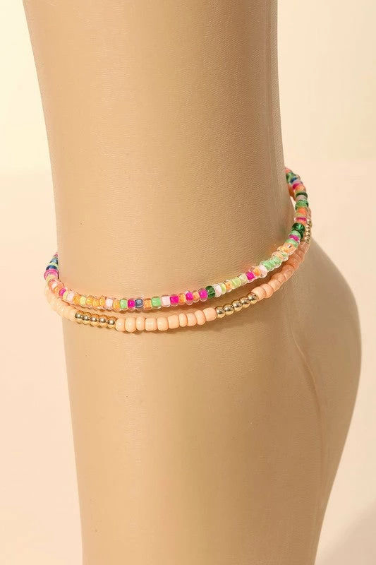 Vendor-unknown Miya Multi Color Three Layered Dainty Beaded Anklet
