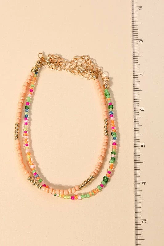 Vendor-unknown Miya Multi Color Three Layered Dainty Beaded Anklet
