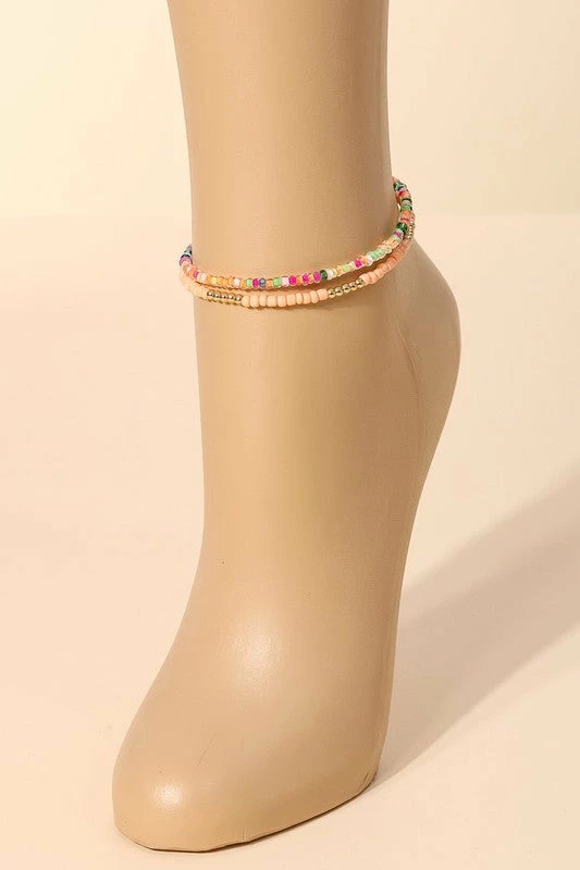 Vendor-unknown Miya Multi Color Three Layered Dainty Beaded Anklet