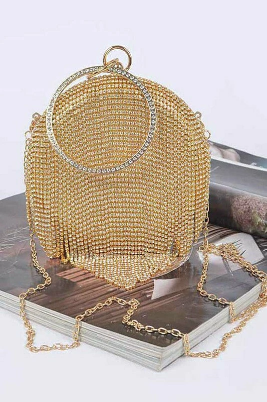 Vendor-unknown Summa Fringe Rhinestone Round Clutch Bag JUST IN