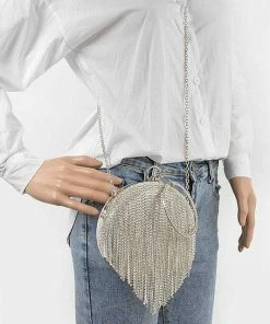Vendor-unknown Summa Fringe Rhinestone Round Clutch Bag JUST IN
