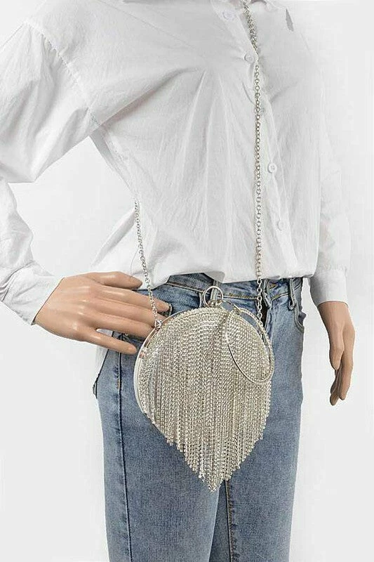 Vendor-unknown Summa Fringe Rhinestone Round Clutch Bag JUST IN