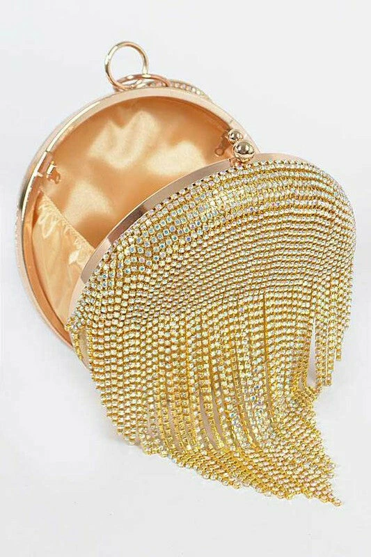 Vendor-unknown Summa Fringe Rhinestone Round Clutch Bag JUST IN