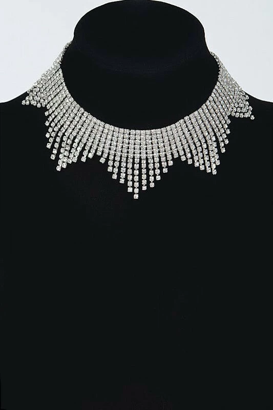 Vendor-unknown Trey Silver Rhinestone Drop Choker Necklace