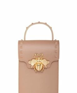 Vendor-unknown Stephany Nude Gold Bee Decorated Rectangular Jelly Bag