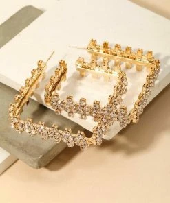 Vendor-unknown JUST IN Trisha Square Rhinestone Cutout Hoop Earrings