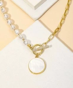 Vendor-unknown JUST IN Siobhan Pearl Bead Chain Link Disc Charm Necklace