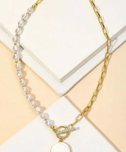 Vendor-unknown JUST IN Siobhan Pearl Bead Chain Link Disc Charm Necklace