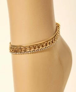 Vendor-unknown Karama Curb Chain Link Rhinestone Layered Anklet