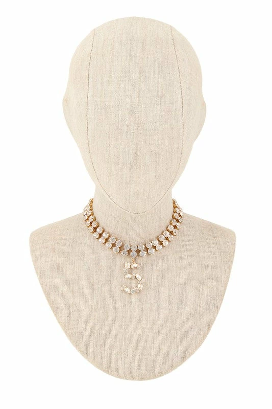 Vendor-unknown Tamia Gold Number Five Charm Double Line Rhinestone Necklace