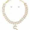 Vendor-unknown Tamia Gold Number Five Charm Double Line Rhinestone Necklace