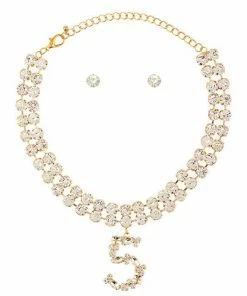 Vendor-unknown Tamia Gold Number Five Charm Double Line Rhinestone Necklace