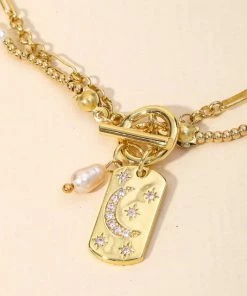 Vendor-unknown ACCESSORIES Reggie Rectangle Moon Pendant Toggle Chain Necklace