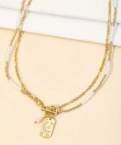 Vendor-unknown ACCESSORIES Reggie Rectangle Moon Pendant Toggle Chain Necklace