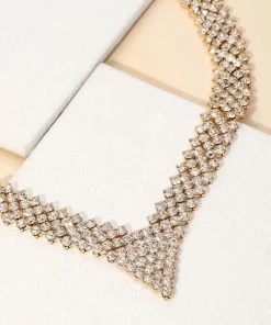 Vendor-unknown Austin Pave Rhinestone Chain Triangle Necklace