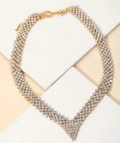 Vendor-unknown Austin Pave Rhinestone Chain Triangle Necklace