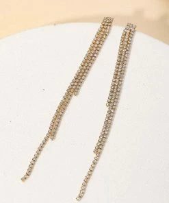 Vendor-unknown JUST IN Mindy Triple Strand Rhinestone Fringe Dangle Earrings