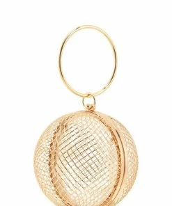 Vendor-unknown Disco Gold Mesh Round Rhinestone Clutch Bag