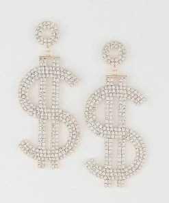 Vendor-unknown Dolla Jeweled Dollar Sign Earrings