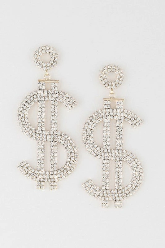 Vendor-unknown Dolla Jeweled Dollar Sign Earrings