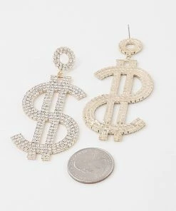 Vendor-unknown Dolla Jeweled Dollar Sign Earrings
