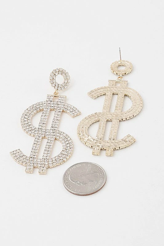 Vendor-unknown Dolla Jeweled Dollar Sign Earrings