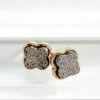 Vendor-unknown Stylla HEMATITE Clover Druzy Post Earrings