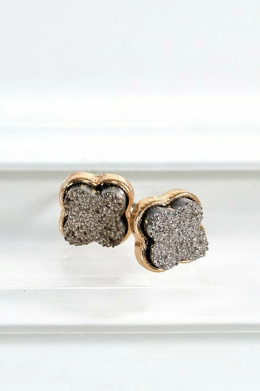 Vendor-unknown Stylla HEMATITE Clover Druzy Post Earrings