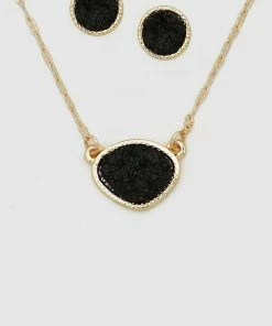 Vendor-unknown JUST IN Druzy Black Stone Earrings & Necklace Set