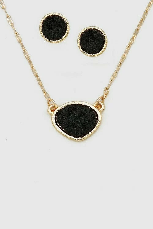 Vendor-unknown JUST IN Druzy Black Stone Earrings & Necklace Set