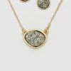 Vendor-unknown Druzy Silver Hematite Stone Earrings & Necklace Set JUST IN