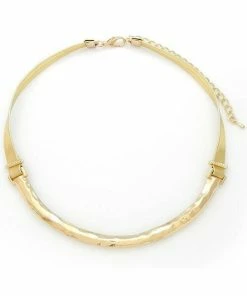 Vendor-unknown JUST IN Goldie Leather And Hammered Curve Gold Choker