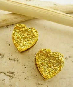 Vendor-unknown Cici Gold Heart Shaped Druzy Stud Earrings
