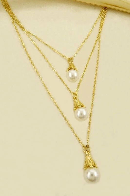 Vendor-unknown ACCESSORIES Kaya Golden Drop Pearl Layered Necklace