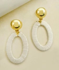 Vendor-unknown Treena White Golden Wrapped In Thread Dangle Earrings ACCESSORIES