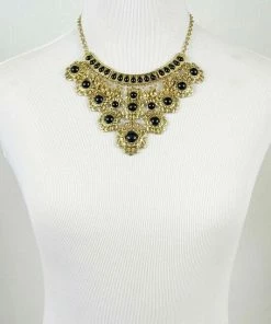 Vendor-unknown Maddy Golden Black Stones Filigree Statement Necklace