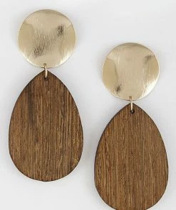 Vendor-unknown Marianne Golden & Faux Wood Mixed Media Dangle Earrings