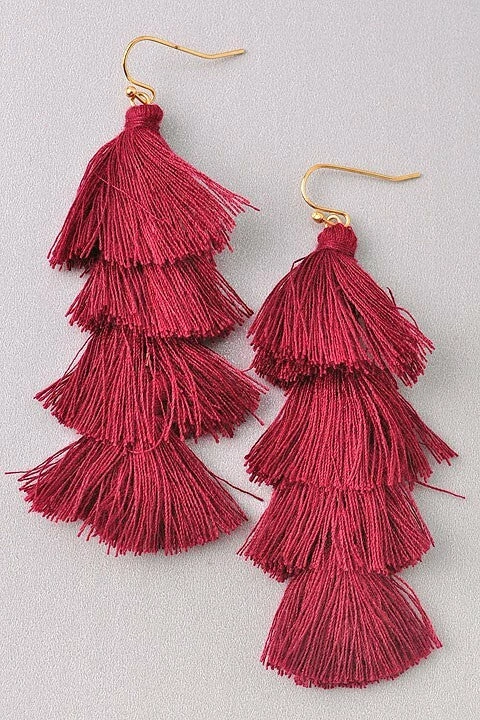 Vendor-unknown Sila Burgundy Red Long Tassel Earrings ACCESSORIES