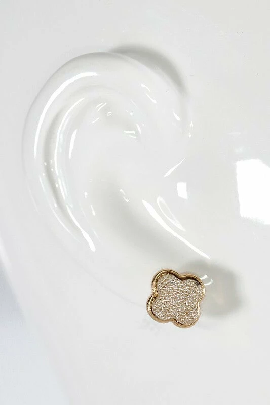 Vendor-unknown Stylla HEMATITE Clover Druzy Post Earrings