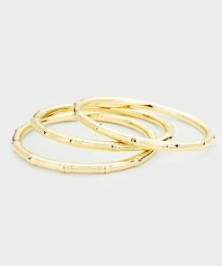 Vendor-unknown ACCESSORIES Elana Gold Multi Layered Textured Metal Bangles