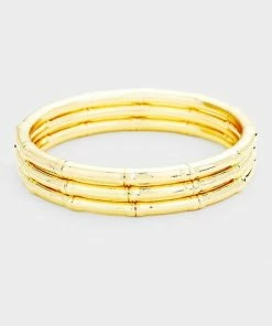 Vendor-unknown ACCESSORIES Elana Gold Multi Layered Textured Metal Bangles
