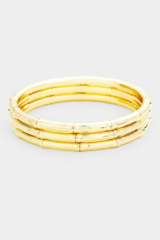 Vendor-unknown ACCESSORIES Elana Gold Multi Layered Textured Metal Bangles