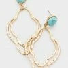 Vendor-unknown ACCESSORIES Royya Gold & Turquoise Drop Quatrefoil Earrings